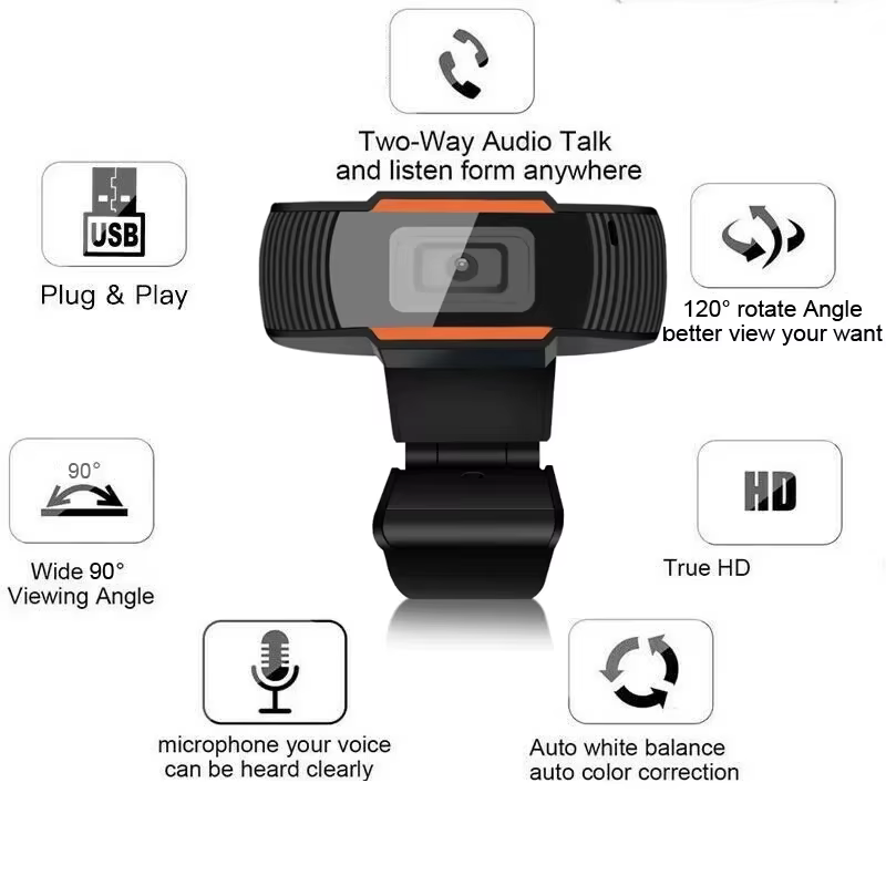 Mini Webcam HD 480/720/1080P USB avec microphone pour PC, ordinateur de bureau, gamer, webcast, appel vidéo, conférence, travail