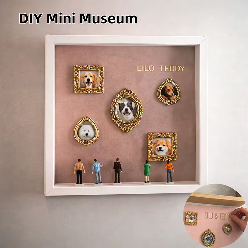 Mini-musée en Bois avec Silhouettes et Figurines Miniatures – Cadre Photo Boîte à Ombre – Cadeau Commémoratif – Décoration d'Intérieur