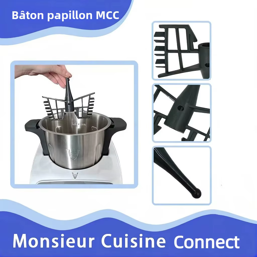 Accessoires de cuisine adaptés à la machine à cuisiner Monsieur Cuisine Connect : batteur mélangeur, support de mélange.