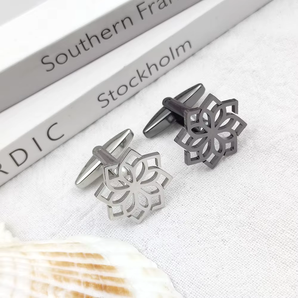 Boutons de manchette de luxe pour hommes, boutons de manchette Lotus pour chemise, haute qualité, en acier inoxydable, accessoires de bijoux, cadeau, vente en gros