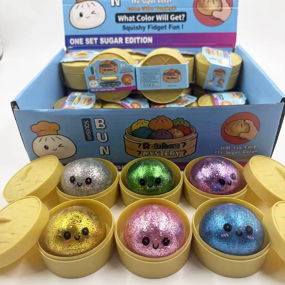 Mini Squishy Pâton Scintillant avec Boîte, Jouet Sensoriel en Forme de Boulette de Pâte Souple pour la Décompression, Anti-Stress, Cadeau