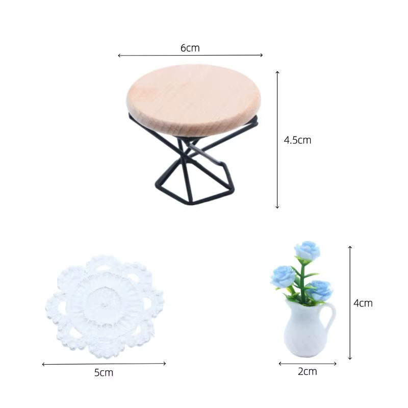 Mini table basse ronde pour maison de poupée, accessoires de meubles avec modèle de vase, ornement réaliste pour scène de décoration DIY