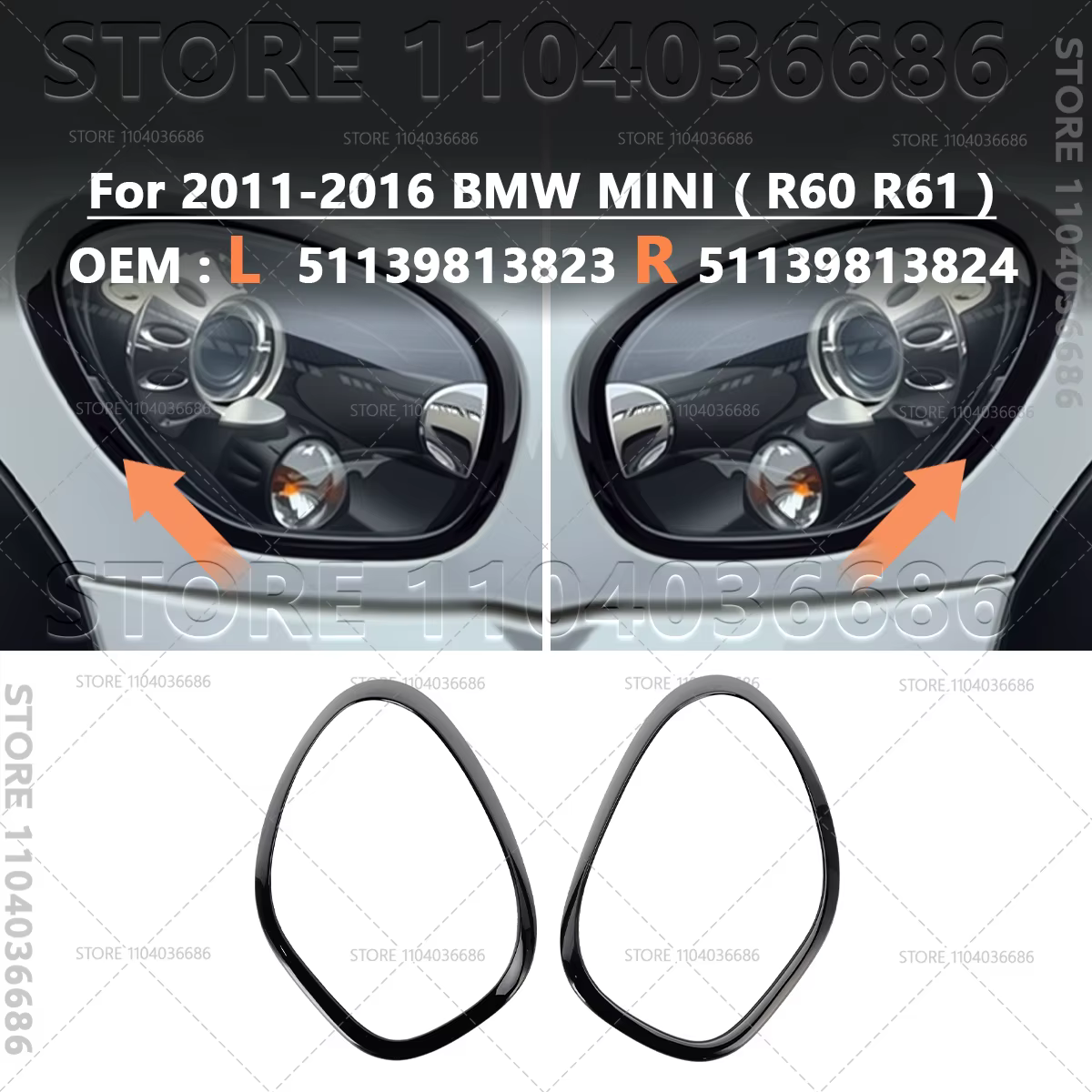 Pour 2011-2016 R60 R61 BMW MINI Cooper Countryman Paceman garniture de phare anneau lunette 51139801573/574, 51139813823/824