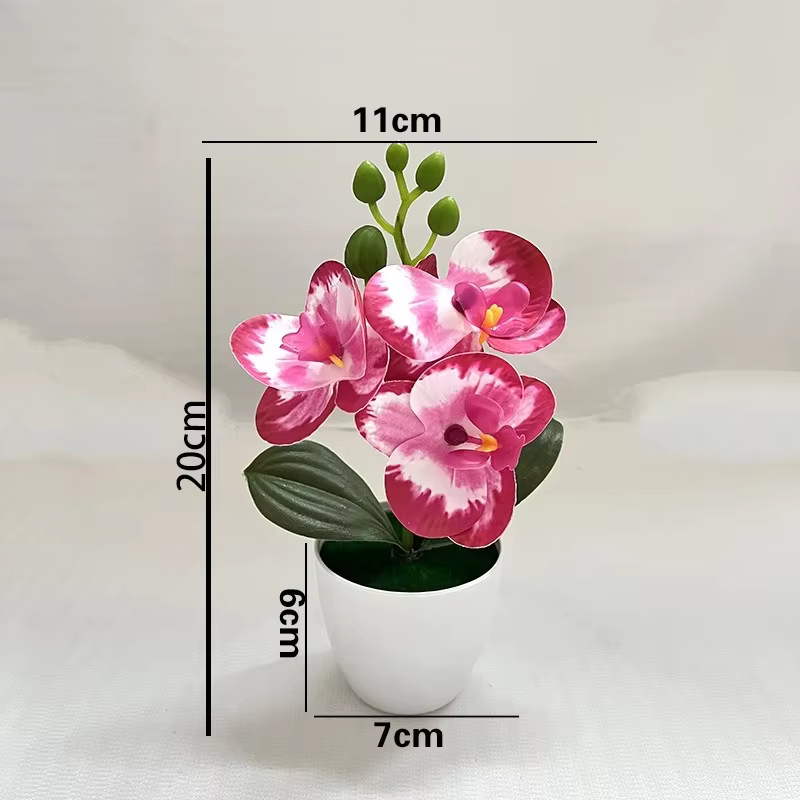 Mini Plante en Pot Artificielle Orchidée Papillon à 3 Fleurs, Accessoire Végétal Vert pour Décoration de Salon et Maison