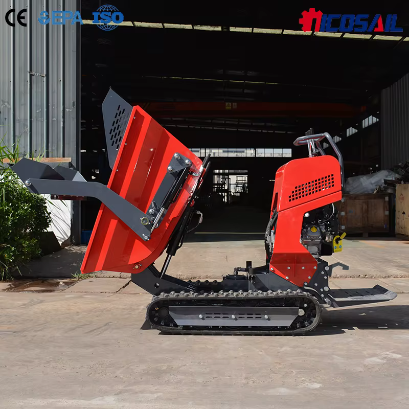 Mini-dumper tout-terrain 500 kg avec logo personnalisé, certification CE, levage hydraulique, chenilles en caoutchouc