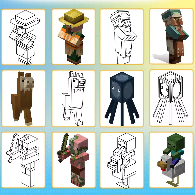 Livre de dessin sur le thème des jeux Pixel, style Minecraft, pour étudiants, livres de coloriage dessinés à la main, cadeau d'anniversaire