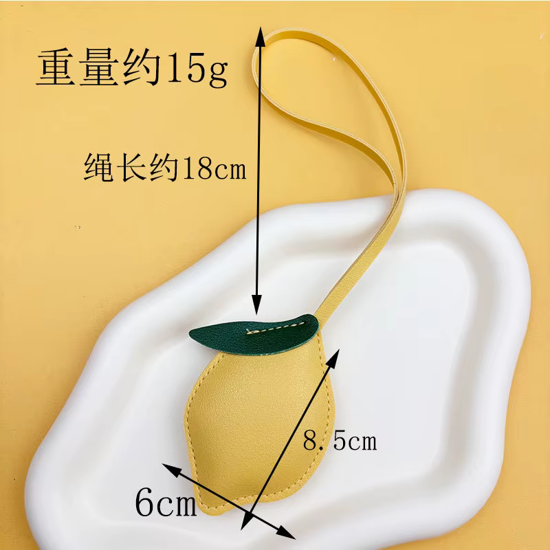 Porte-clés en cuir Citron, Pendentif créatif pour sac, Accessoire de sangle de bagage, Vente en gros en stock