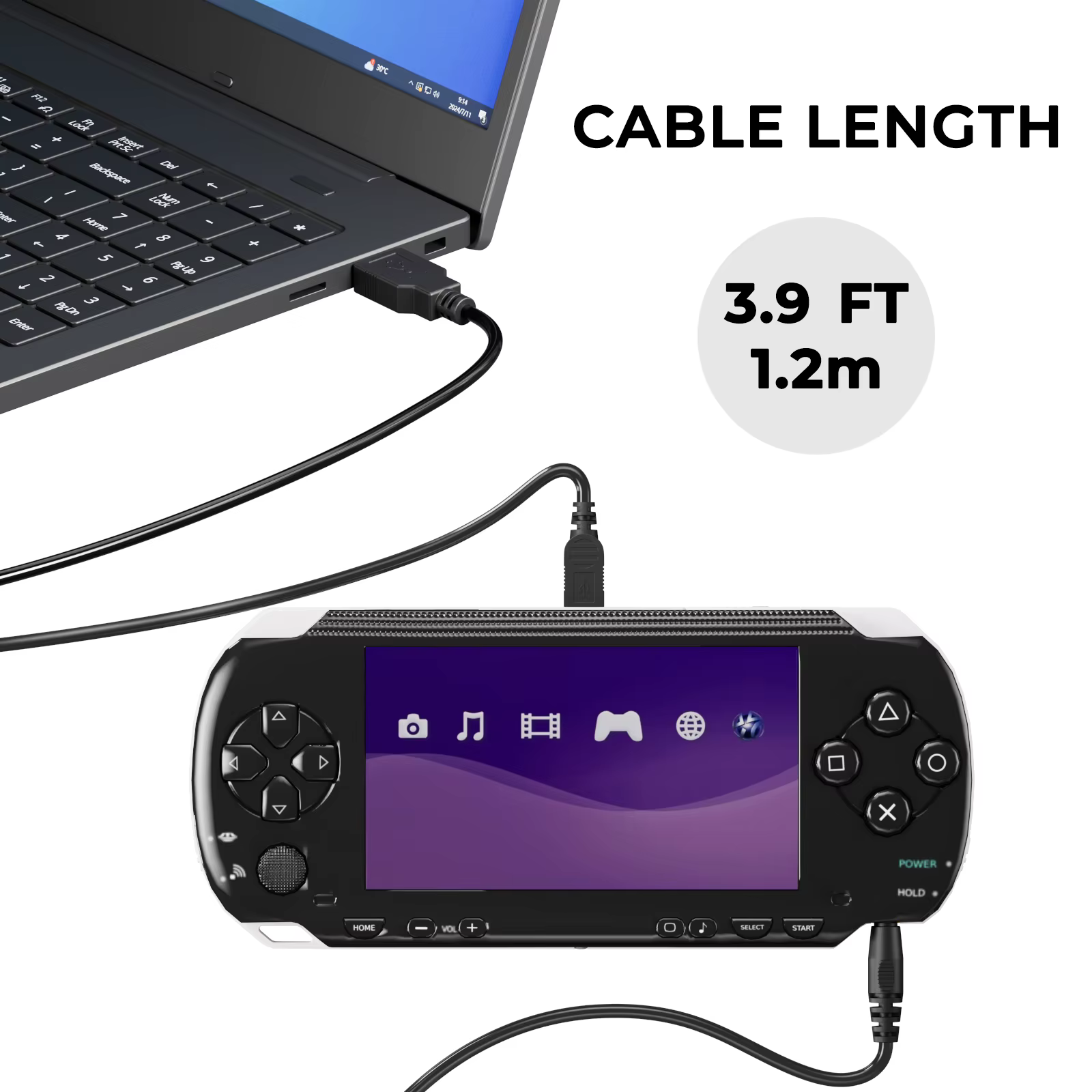 Mini câble de chargement USB 2 en 1, 5 broches, pour Sony PSP 1000 2000 3000, 3.9 pieds/1.2m, câble de données pour contrôleur PS3