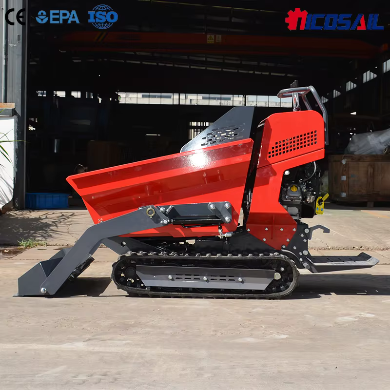 Mini-dumper sur chenilles de 500 kg pour jardin, avec logo personnalisé, chenilles en caoutchouc, levage hydraulique, pour la ferme