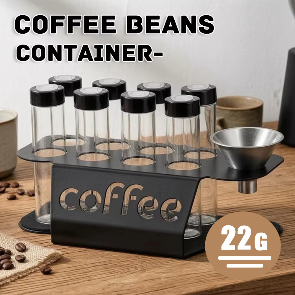 Lot de 8 tubes de conservation portables pour grains de café avec trémie, bocaux hermétiques pour la mise en bouteille et le stockage des grains de café, accessoires de café avec valve d'échappement, 
