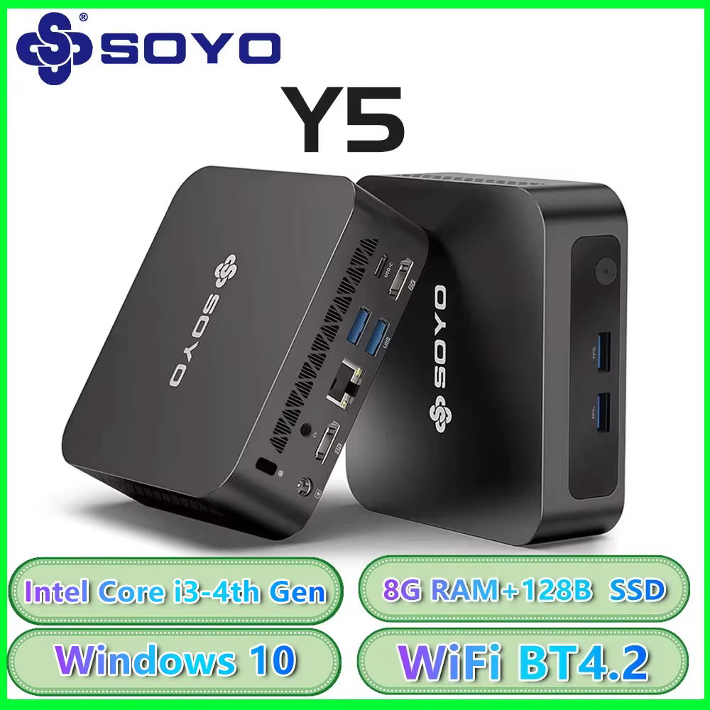 SOYO Mini PC Y5 Intel i3 4ème génération CPU 8 Go de RAM 128 Go de ROM Windows 10 WiFi BT4.2 Ordinateur de bureau