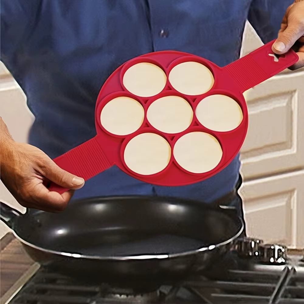 Appareil à crêpes et œufs en silicone antiadhésif, outil de cuisson et de friture facile, mini-cuiseur essentiel de cuisine rouge