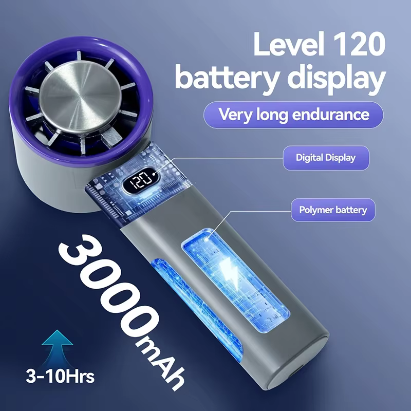 Ventilateur portable Lenovo Mini, 120 vitesses, sans pales, rechargeable, refroidissement instantané avec mode glace, pour hommes et femmes, nouveauté