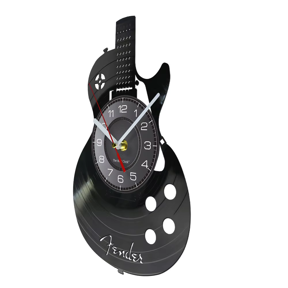 Horloge murale en forme de guitare acoustique, décoration murale pour la maison, instrument de musique, horloge murale en vinyle, cadeau musical Rock N Roll
