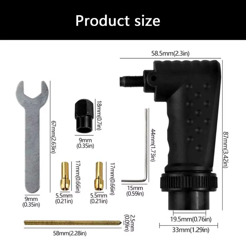 Accessoire de meuleuse universel professionnel avec tête coudée à 90 degrés, optimisée pour les tâches de fabrication de modèles de réparation de meubles