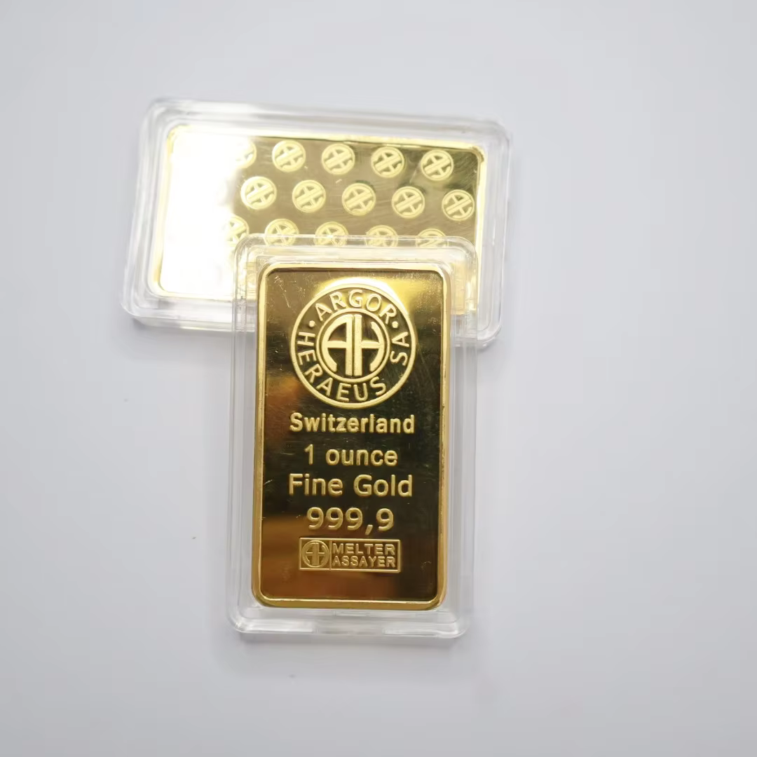Nouvelle barre plaquée or 999,9 de style Argor, 1 oz, non magnétique, commémorative, pièce de collection, cadeau