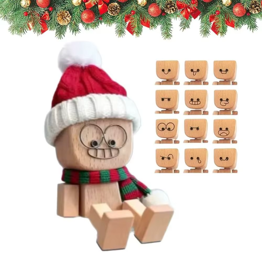 Mini noël secouant l'homme en bois 12 Expressions magnétique secouant l'homme en bois Figurine mignon balançoire des jambes