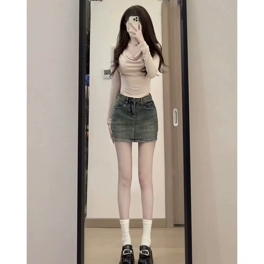 Mode taille haute Mini jupe a-ligne rétro Jean jupe coupe ajustée décontracté jupe courte femmes