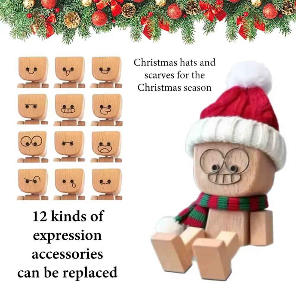 Mini noël secouant l'homme en bois 12 Expressions magnétique secouant l'homme en bois Figurine mignon balançoire des jambes