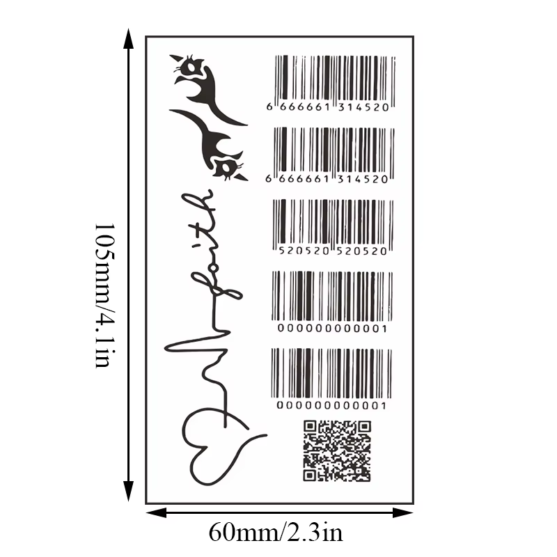 Autocollant de tatouage temporaire de taille mini, motif de code-barres d'amour, autocollants imperméables de longue durée, art corporel unisexe, mode