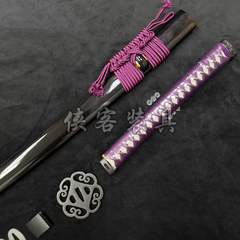 Ensemble complet d'accessoires pour épée Katana, 76cm, laque peinte Saya Claret Sageo + 26cm Tsuka + fer Tsuba cuivre Habaki Seppa