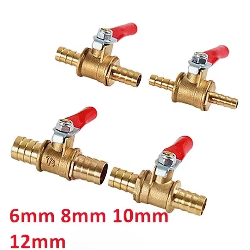 Mini vanne à boisseau sphérique en laiton en ligne 1/4 pouce 6mm 8mm 10mm 12mm avec raccord cannelé pour système d'eau, huile, air, gaz, carburant