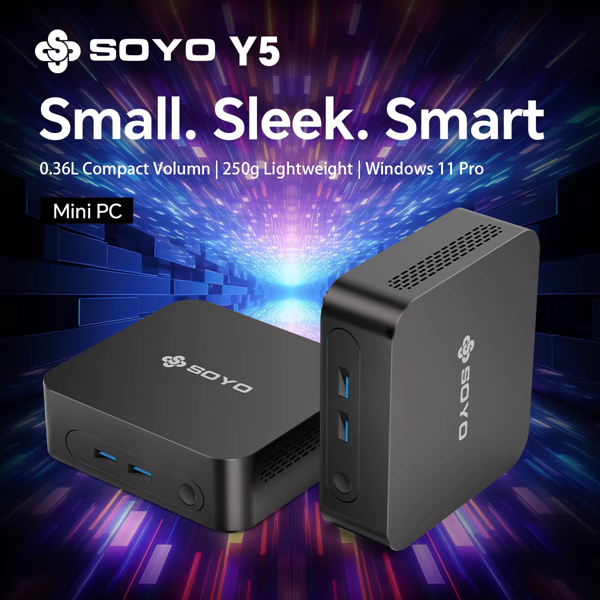 SOYO Mini PC Y5 Air Intel i5 4260U CPU avec 8 Go de RAM, 128 Go de SSD M.2, mini ordinateur de bureau, double affichage 4K, WiFi 5, BT4.2, USB-C