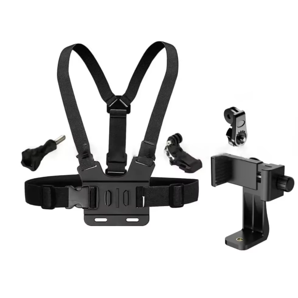 Support de téléphone réglable avec sangle de fixation pour la poitrine, pour caméra sportive, téléphone portable, caméra, accessoire de support noir