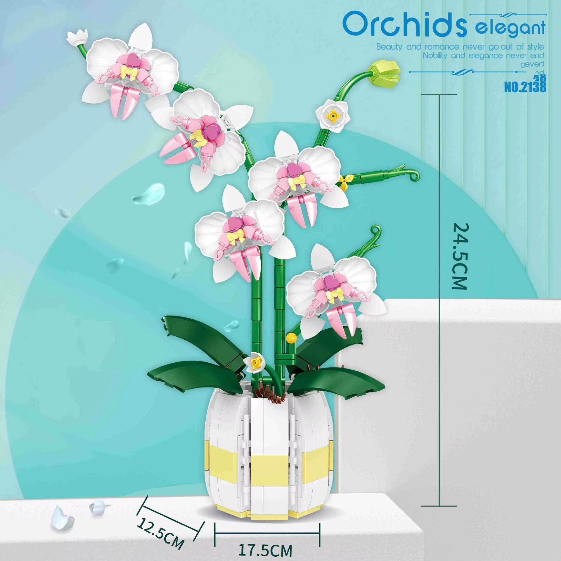 Bouquet de fleurs d'orchidées amusantes, blocs de fleurs, modèle de plante bonsaï, briques, décoration romantique pour la maison, bricolage, cadeau pour enfants, jouet