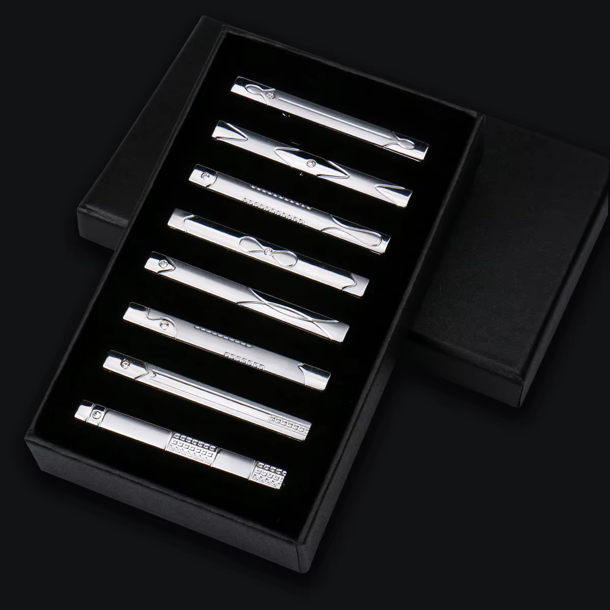 Coffret de pinces à cravate de luxe pour homme, haute qualité, accessoires de costume, 8 pièces, plusieurs styles, cadeaux pour homme