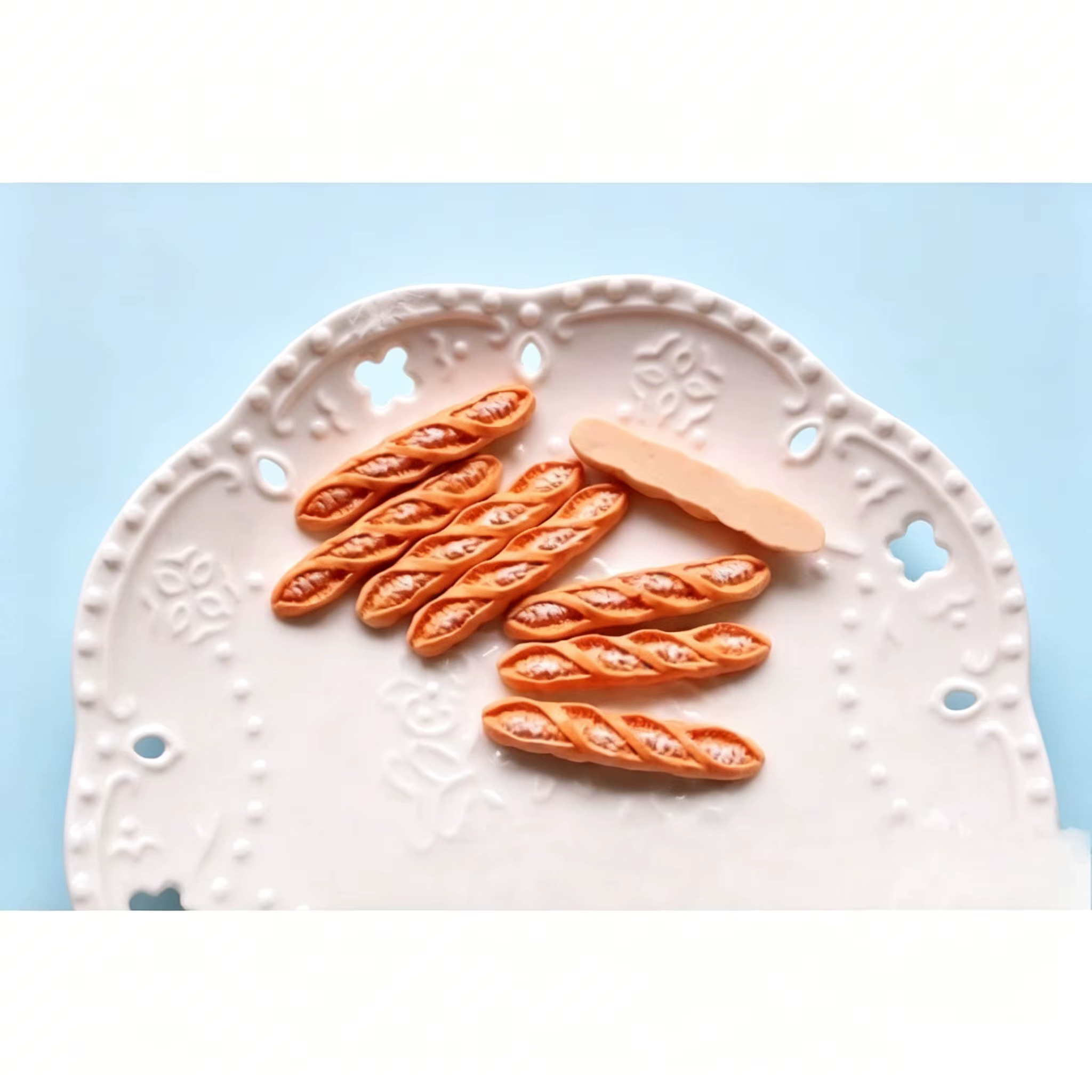 Miniatures en résine de croissants, baguettes et tartes aux œufs, 10 pièces, pour décoration de maison de poupée à l'échelle 1:12