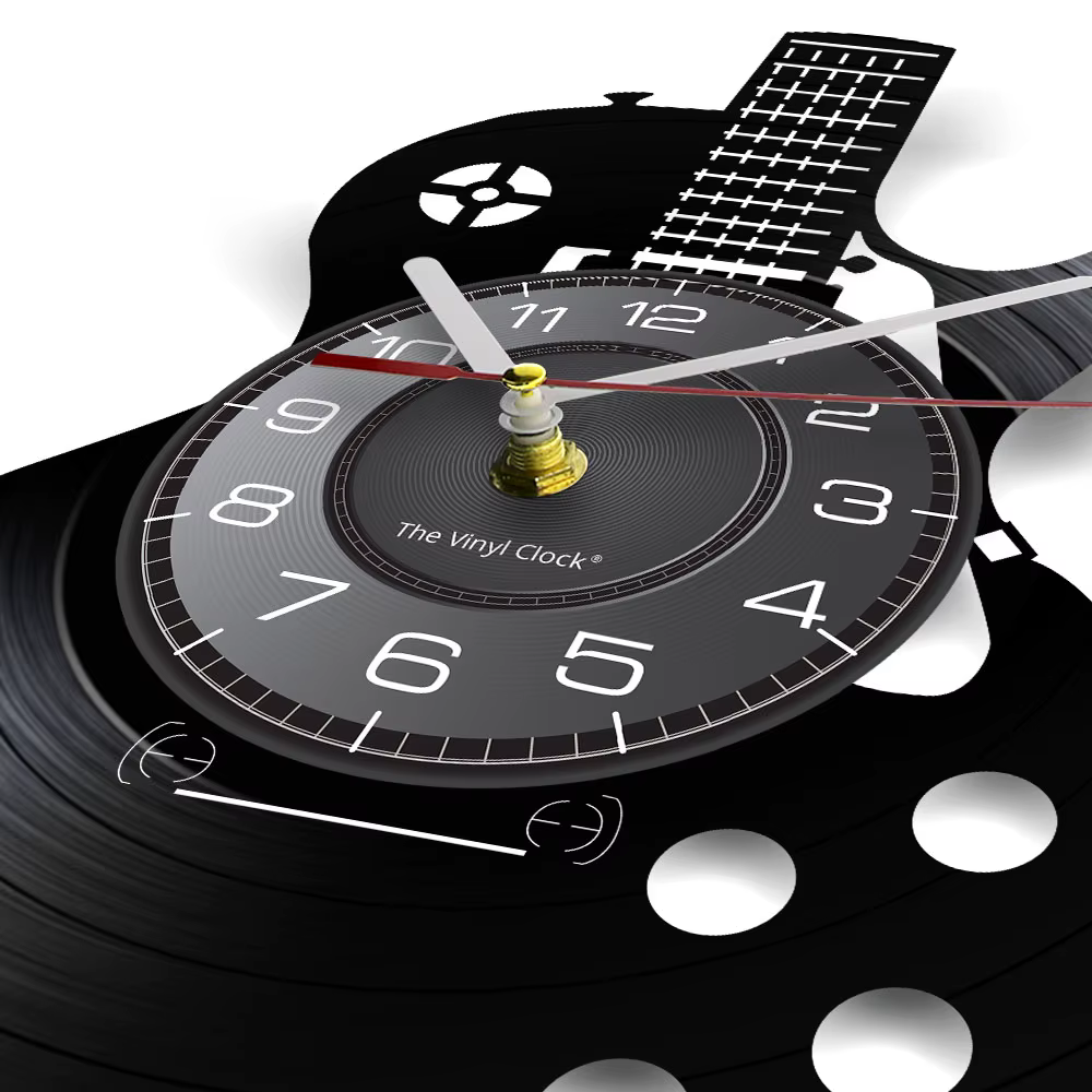 Horloge murale en forme de guitare acoustique, décoration murale pour la maison, instrument de musique, horloge murale en vinyle, cadeau musical Rock N Roll