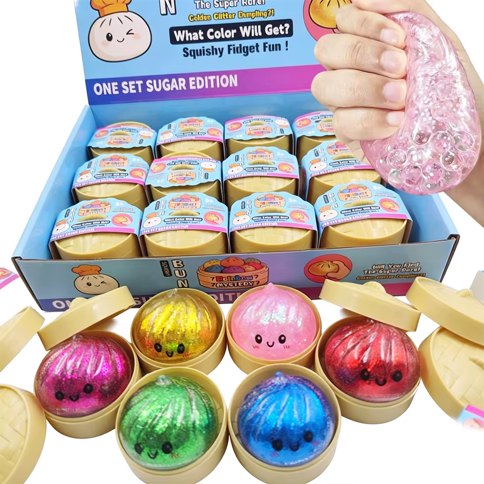 Mini Squishy Pâton Scintillant avec Boîte, Jouet Sensoriel en Forme de Boulette de Pâte Souple pour la Décompression, Anti-Stress, Cadeau