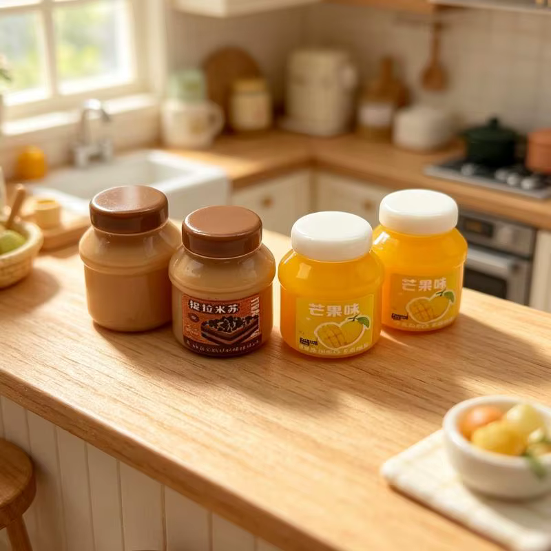TH 5 pièces, nouveaux jouets miniatures en forme de pots de confiture de fruits, 5 saveurs assorties, réalistes et mignons, pour maison de poupée, diorama, bricolage, décoration artisanale