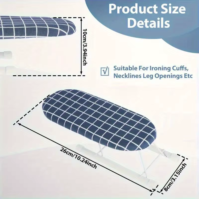 Planche à repasser portable mini de bureau avec pieds pliables antidérapants, tapis résistant à la chaleur pour la couture, le quilting et les travaux manuels