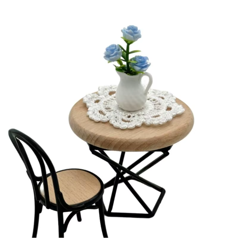 Mini table basse ronde pour maison de poupée, accessoires de meubles avec modèle de vase, ornement réaliste pour scène de décoration DIY