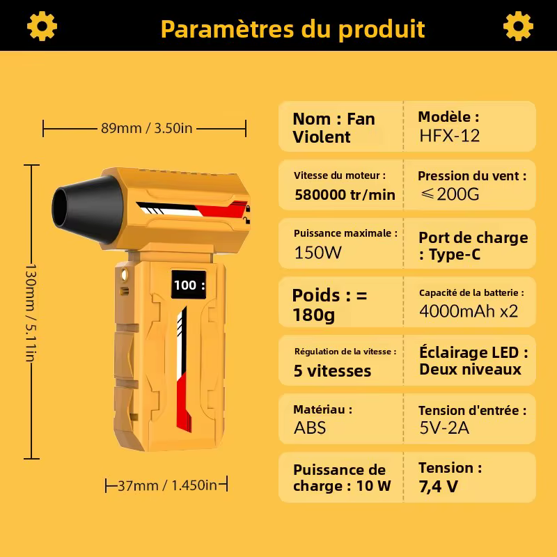 Mini souffleur à jet 580000RPM, pression de vent puissante, aspirateur électrique à air comprimé sans fil pour PC, maison, bureau, camping