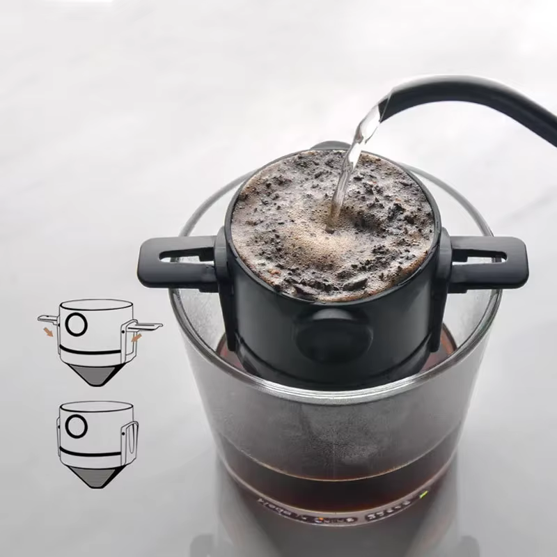 Filtre à café pliable pour bureau, maison, voyage, cafetière goutte à goutte Portable, en acier inoxydable, réutilisable, verser sur le goutteur de café