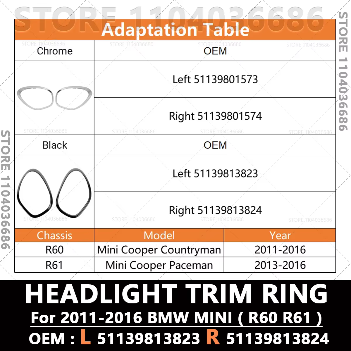 Pour 2011-2016 R60 R61 BMW MINI Cooper Countryman Paceman garniture de phare anneau lunette 51139801573/574, 51139813823/824