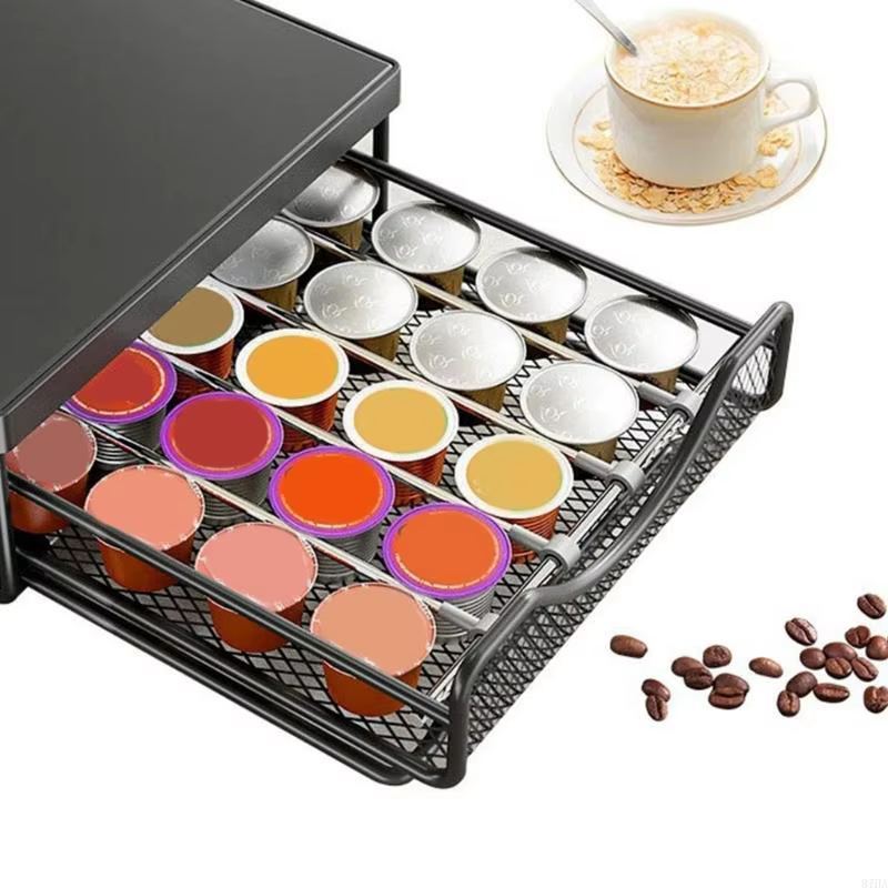 Tiroir rangement à café, support comptoir en acier carbone avec panier coulissant plate-forme à dessus plat pour en