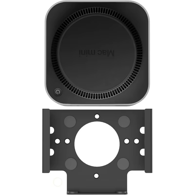 Support de fixation sous le bureau pour Mac Mini M4, support en métal noir avec protection anti-rayures et installation facile par vis.