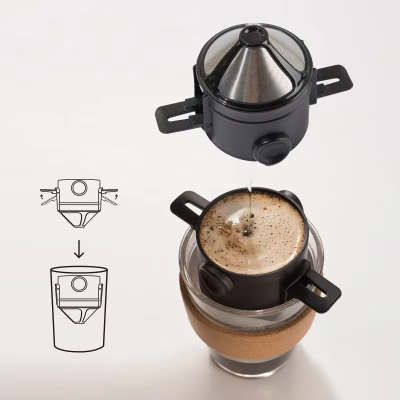 Filtre à café pliable pour bureau, maison, voyage, cafetière goutte à goutte Portable, en acier inoxydable, réutilisable, verser sur le goutteur de café