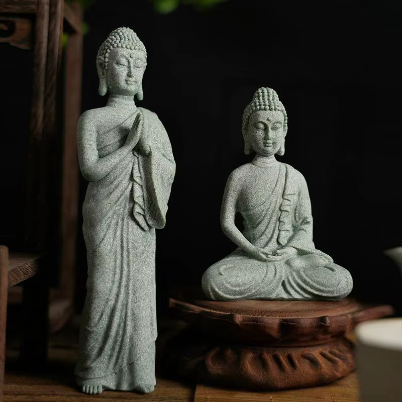 Mini Figurine bouddhiste, décor de bureau, maison Zen, grès vert, ornement thaïlandais, Statue de jardin de bouddha, décor d'aquarium