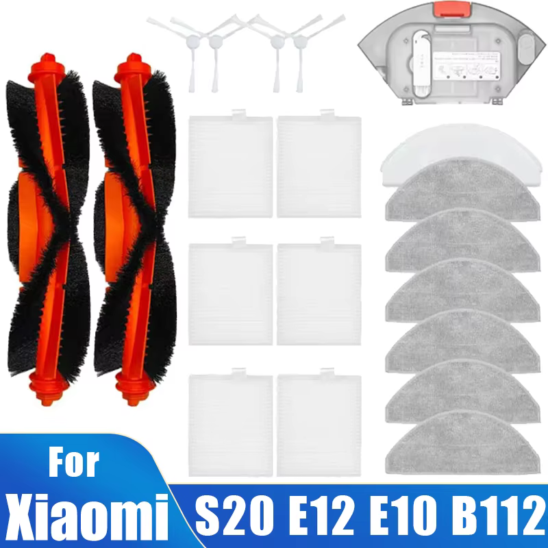 Accessoires pour aspirateur robot Xiaomi S20 E12 E10 B112, brosse principale, brosse latérale, tissu de vadrouille, filtre HEPA, pièces de rechange