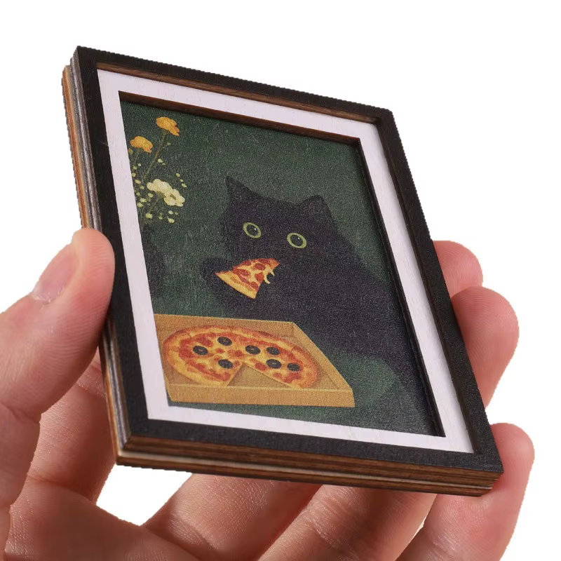 Mini aimant photo avec chat noir, décoration légère pour la maison, idéal pour le réfrigérateur ou les surfaces métalliques, parfait pour l'inspiration quotidienne