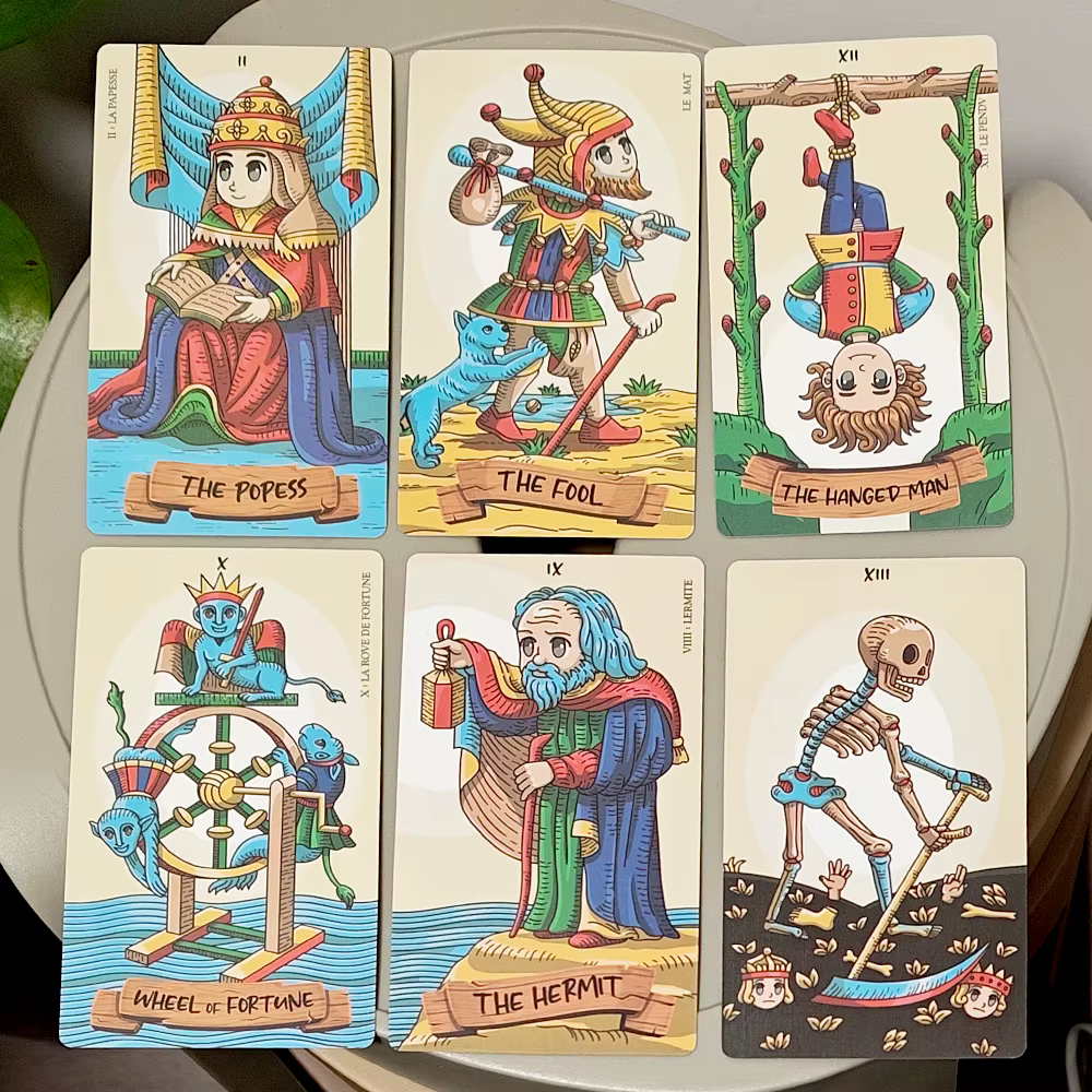 Jeu de tarot Petit de Marseille 12*7cm, 78 cartes de tarot Chibi mignonnes de Marseille dans une boîte rigide, carton doublement gaufré