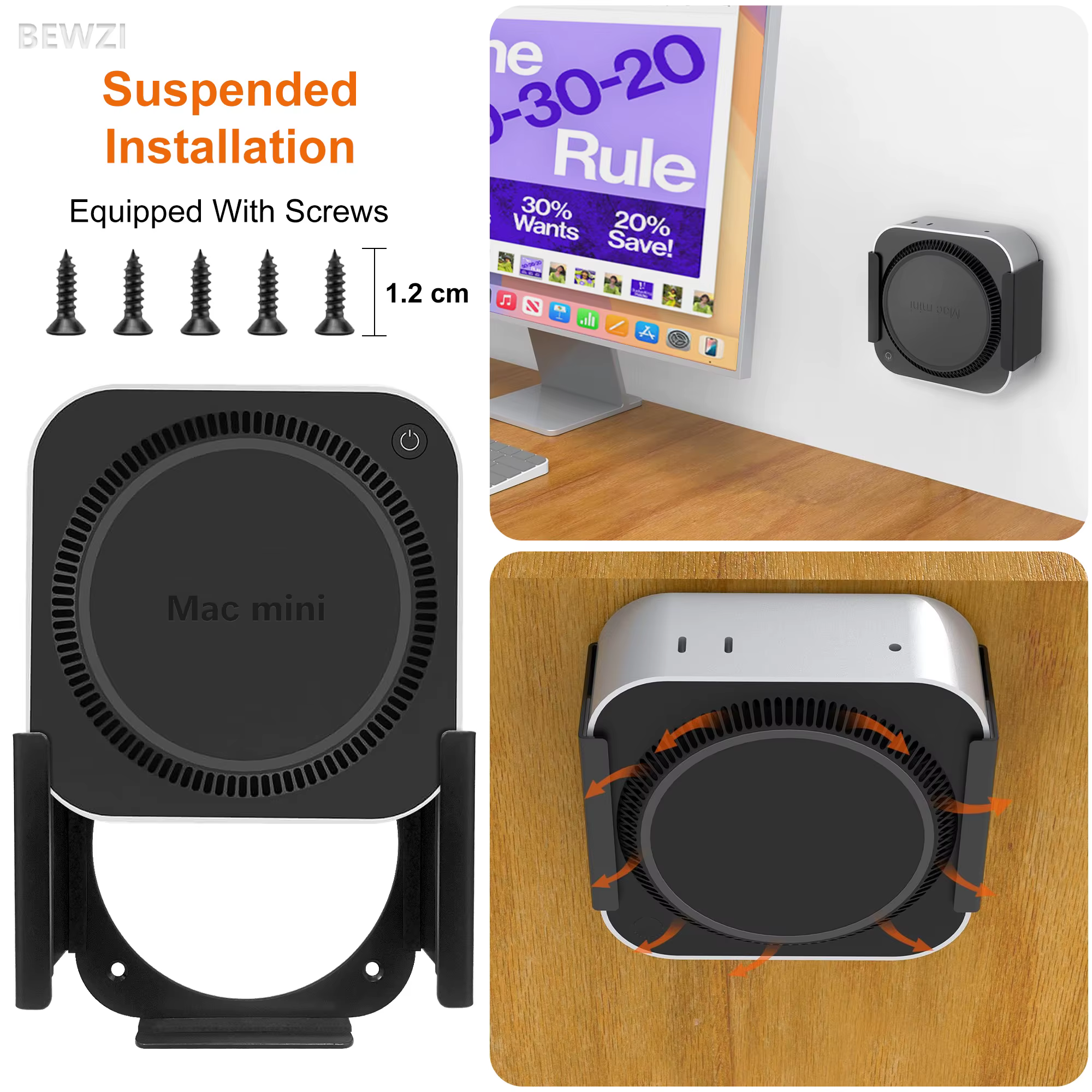 Support pour Mac Mini M4 / M4 Pro, adapté à une utilisation murale et sur bureau. Support pour Mac Mini M4 : Améliore le refroidissement et l'expérience des boutons