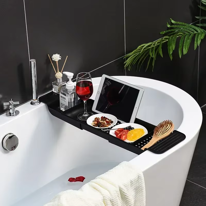 Plateau de baignoire, panier de douche, étagère de baignoire extensible, support de serviette, support de livre, organisateur de rangement, accessoires
