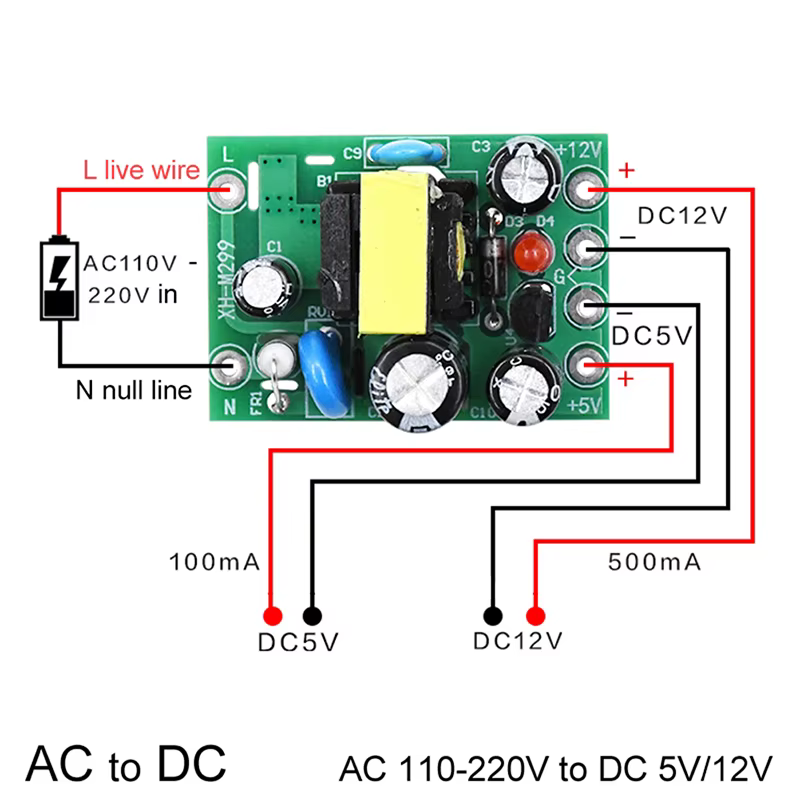 Mini convertisseur AC-DC AC110V 220V vers DC 12V 0.2A+5V Module de conversion