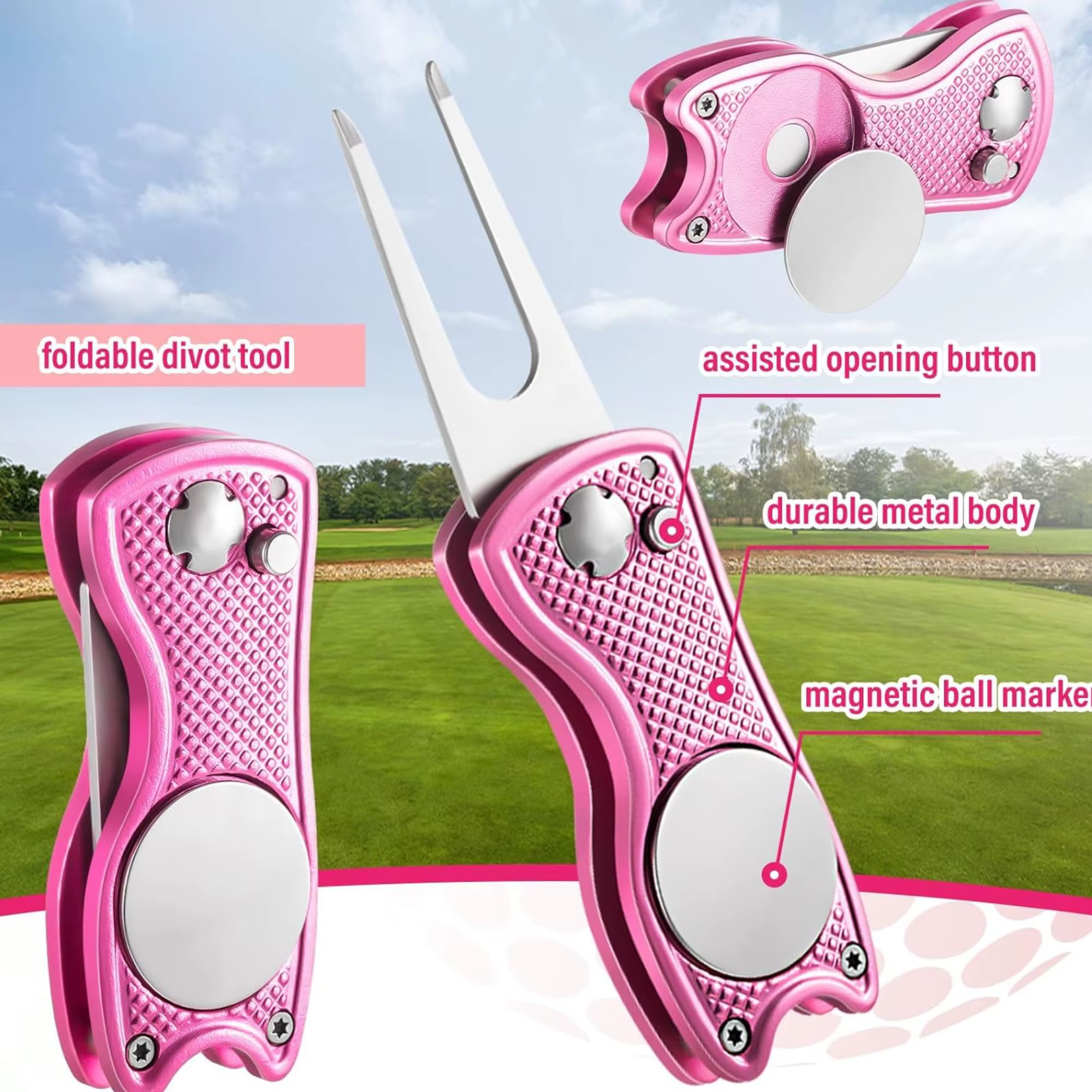 Kit d'accessoires de golf 10 pièces, comprenant un sac à balles de golf avec crochet, une serviette, des tees, un marqueur de balle magnétique, un outil de réparation de divots et une brosse de nettoy